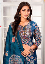 Monjolika Fashion Teal Blue Chanderi Embroidered Work Party Pant Style Suit | Grocsy