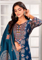 Monjolika Fashion Teal Blue Chanderi Embroidered Work Party Pant Style Suit | Grocsy