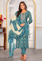 Monjolika Fashion Light Blue Rayon Embroidered Work Party Pant Style Suit | Grocsy