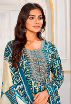 Monjolika Fashion Light Blue Rayon Embroidered Work Party Pant Style Suit | Grocsy