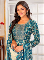 Monjolika Fashion Light Blue Rayon Embroidered Work Party Pant Style Suit | Grocsy