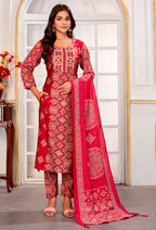 Monjolika Fashion Red Chanderi Embroidered Work Party Pant Style Suit | Grocsy