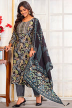 Monjolika Fashion Black Chanderi Embroidered Work Party Pant Style Suit | Grocsy