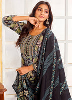 Monjolika Fashion Black Chanderi Embroidered Work Party Pant Style Suit | Grocsy