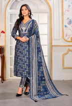 Monjolika Fashion Blue Chanderi Embroidered Work Party Pant Style Suit | Grocsy