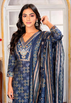 Monjolika Fashion Blue Chanderi Embroidered Work Party Pant Style Suit | Grocsy