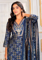 Monjolika Fashion Blue Chanderi Embroidered Work Party Pant Style Suit | Grocsy