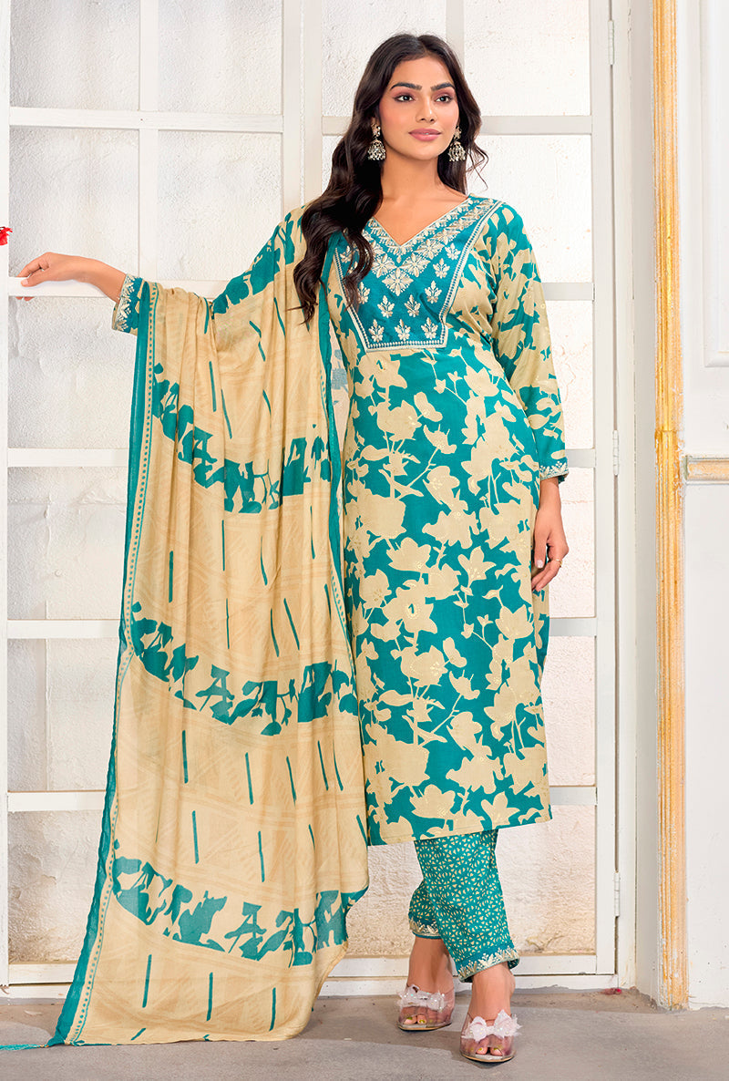 Monjolika Fashion Dark Grey Chanderi Silk Embroidered Work Party Pant Style Suit | Grocsy
