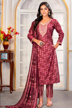 Monjolika Fashion Crimson Chanderi Silk Embroidered Work Party Pant Style Suit | Grocsy