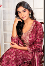 Monjolika Fashion Crimson Chanderi Silk Embroidered Work Party Pant Style Suit | Grocsy