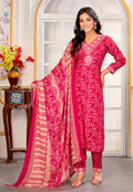 Monjolika Fashion Pink Rayon Printed Party Wear Pant Style Suit | Grocsy