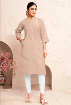 Monjolika Fashion Chiku Color Cotton Casual Kurti With Pocket | Grocsy