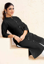 Monjolika Fashion Black Color Cotton Casual Kurti With Pocket | Grocsy