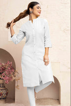 Monjolika Fashion White Color Cotton Casual Kurti With Pocket | Grocsy