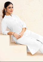 Monjolika Fashion White Color Cotton Casual Kurti With Pocket | Grocsy