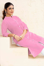 Monjolika Fashion Light Pink Color Cotton Casual Kurti With Pocket | Grocsy