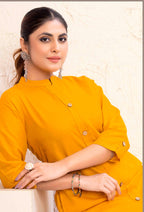 Monjolika Fashion Mustard Yellow Color Cotton Casual Kurti With Pocket | Grocsy