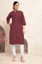 Monjolika Fashion Brown Color Cotton Casual Kurti With Pocket | Grocsy
