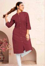 Monjolika Fashion Brown Color Cotton Casual Kurti With Pocket | Grocsy