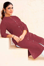Monjolika Fashion Brown Color Cotton Casual Kurti With Pocket | Grocsy