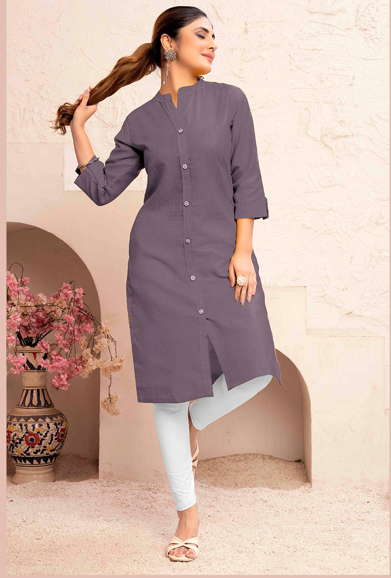 Monjolika Fashion Grey Color Cotton Casual Kurti With Pocket | Grocsy