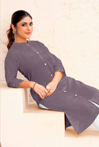 Monjolika Fashion Grey Color Cotton Casual Kurti With Pocket | Grocsy