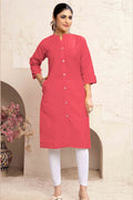 Monjolika Fashion Dark Peach Color Cotton Casual Kurti With Pocket | Grocsy