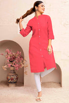 Monjolika Fashion Dark Peach Color Cotton Casual Kurti With Pocket | Grocsy