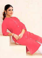 Monjolika Fashion Dark Peach Color Cotton Casual Kurti With Pocket | Grocsy