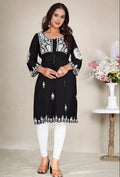 Monjolika Fashion Black Colour Embroidered Georgette Casual Kurti | Grocsy