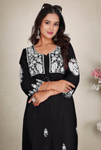 Monjolika Fashion Black Colour Embroidered Georgette Casual Kurti | Grocsy