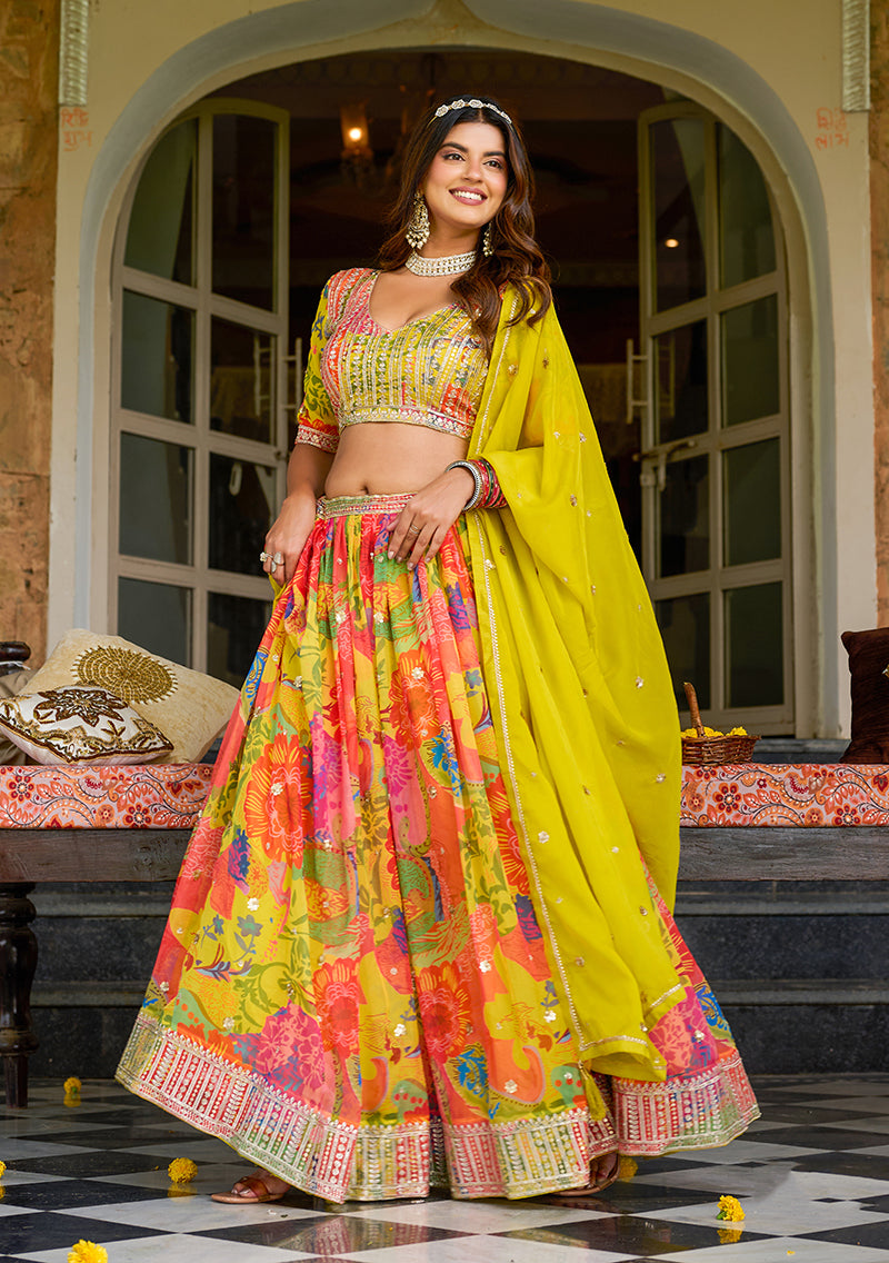 Monjolika Fashion Print Art Silk Designer Lehenga Choli In Multi Colour | Grocsy