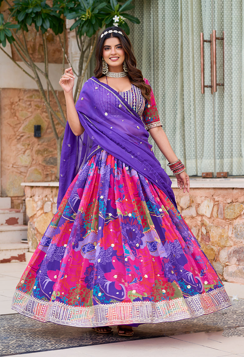 Monjolika Fashion Print Art Silk Designer Lehenga Choli In Multi Colour | Grocsy