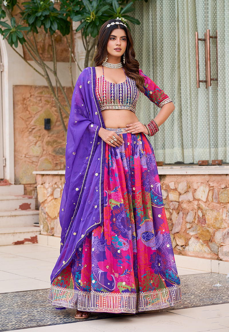 Monjolika Fashion Print Art Silk Designer Lehenga Choli In Multi Colour | Grocsy