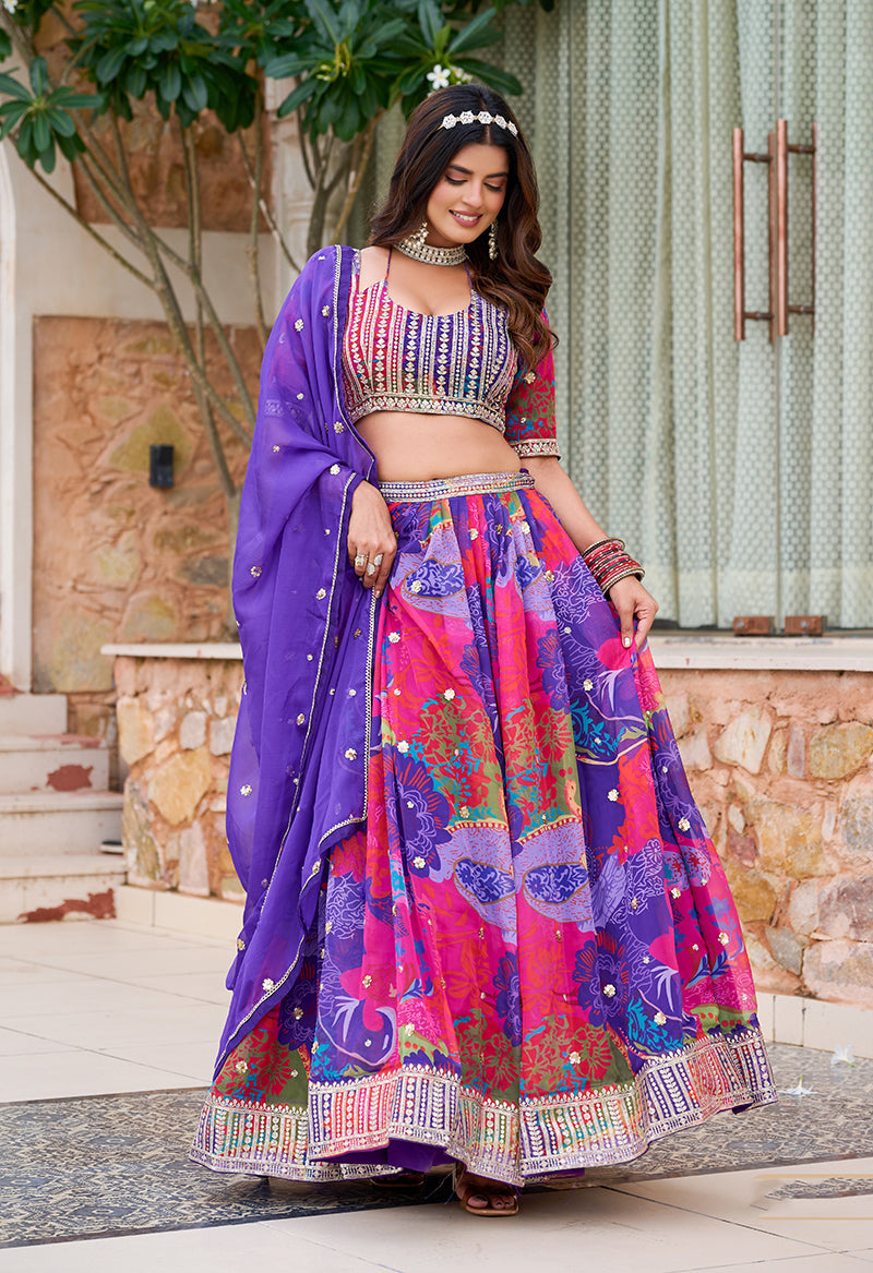 Monjolika Fashion Print Art Silk Designer Lehenga Choli In Multi Colour | Grocsy