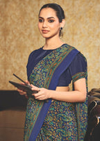 Joban Fashion Blue Crepe Silk with Traditional Print Saree | Grocsy