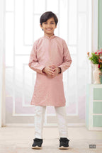 Raivat Ethnic Art Silk Embroidery Work Kids Kurta Pajama In Peach Colour | Grocsy