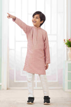 Raivat Ethnic Art Silk Embroidery Work Kids Kurta Pajama In Peach Colour | Grocsy