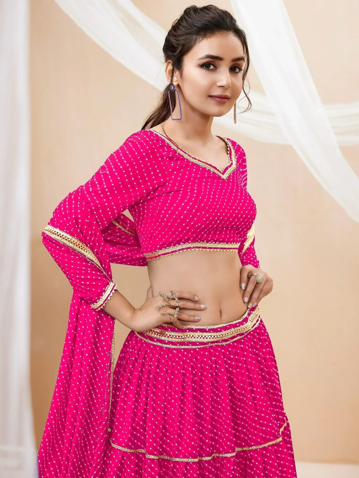 Tulsi Art Fabulous Pink Leheriya Printed Georgette Function Wear Lehenga Choli | Grocsy