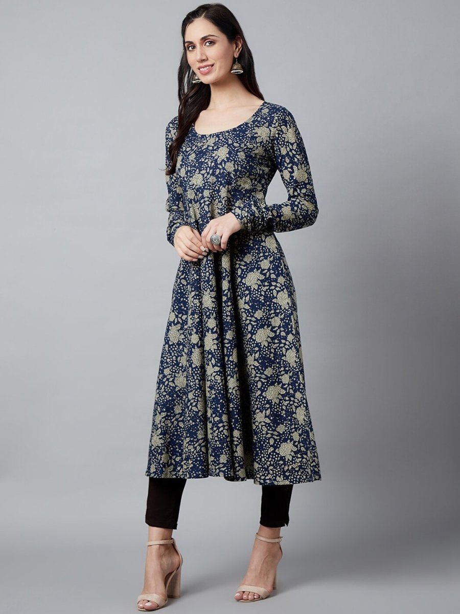 Aks Floral Printed Pure Cotton Anarkali Kurta | Grocsy