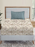 MYTRIDENT Dusk and Dawn Beige Ethnic Motifs Cotton 144 TC Single Bedsheet 1 Pillow Cover | Grocsy