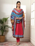 Yufta Pink Anarkali Silk Blend Kurta Set With Pant And Dupatta With Cotton Lining | Grocsy