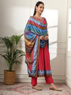 Yufta Pink Anarkali Silk Blend Kurta Set With Pant And Dupatta With Cotton Lining | Grocsy