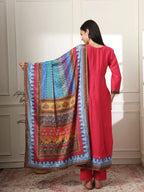 Yufta Pink Anarkali Silk Blend Kurta Set With Pant And Dupatta With Cotton Lining | Grocsy