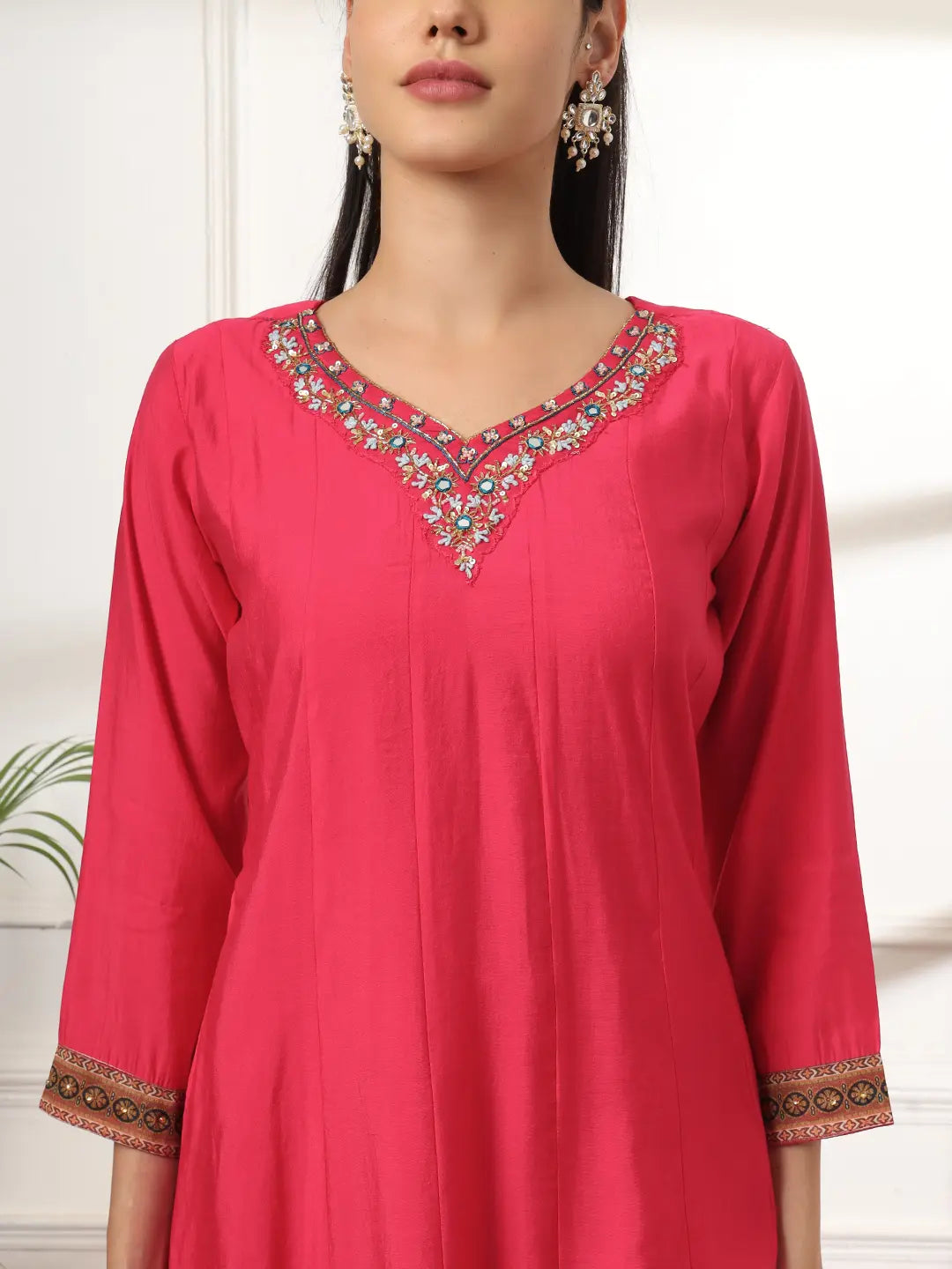 Yufta Pink Anarkali Silk Blend Kurta Set With Pant And Dupatta With Cotton Lining | Grocsy