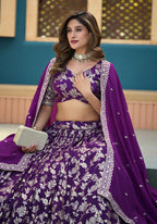 Monjolika Fashion Purple Embroidered Dola Silk Jacquard Designer Long Lehenga Choli | Grocsy
