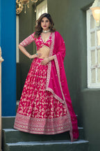 Monjolika Fashion Rani Pink Embroidered Dola Silk Jacquard Designer Long Lehenga Choli | Grocsy