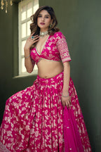 Monjolika Fashion Rani Pink Embroidered Dola Silk Jacquard Designer Long Lehenga Choli | Grocsy