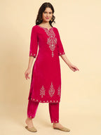 Yufta Pink Velvet Kurta Trouser And Dupatta Set With Embroidery | Grocsy