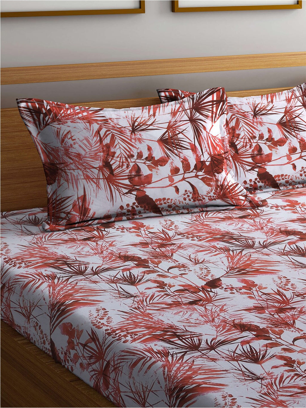 BOMBAY DYEING Serenita Brown Printed Cotton 144 TC Queen Bedsheet with 2 Pillow Covers | Grocsy